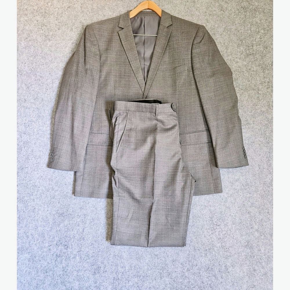 Bocaccio Uomo Mens Gray Glen Plaid 2 Piece Suit Two Button Blazer 48R x 42R